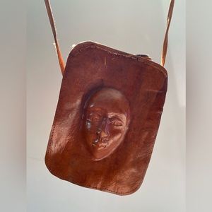 Vintage Leather Face Sculpture Crossbody Purse